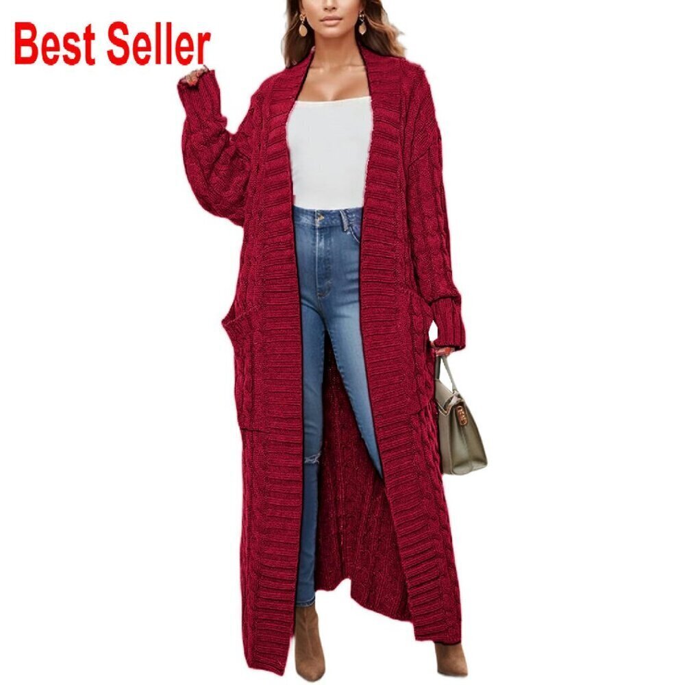 Oversized Cable Knit Cardigan Sweater Coat Open Front Long Sleeve Pockets